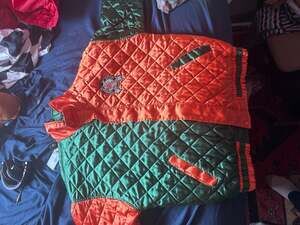 Vintage University of Miami Hurricanes Quilted Satin Bomber Jacket